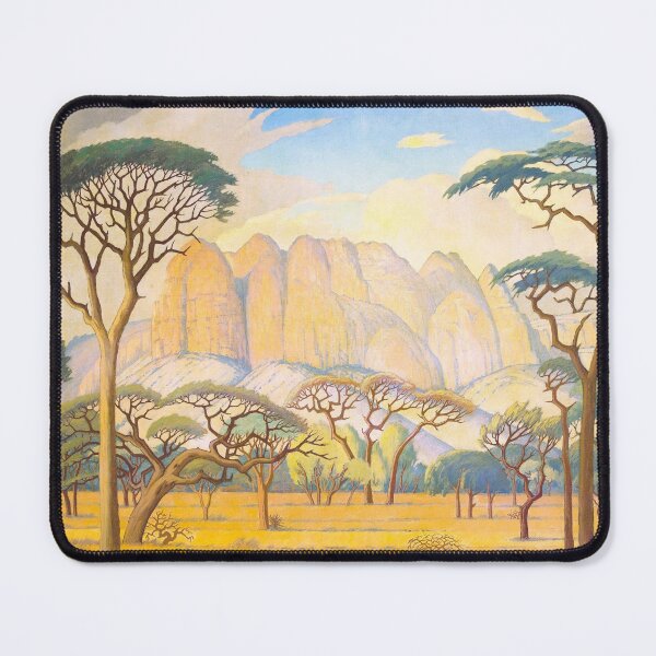 Item preview, The rains down in Africa, sunlit mountain cliffs above the savannah and serengeti landscape painting by Jacob Pierneef designed and sold by Jéanpaul Ferro.