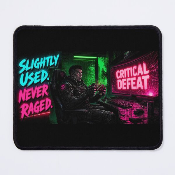 Item preview, Funny Cyberpunk Gamer Rage Quit Neon Desk Mat designed and sold by LazyDayzCo.