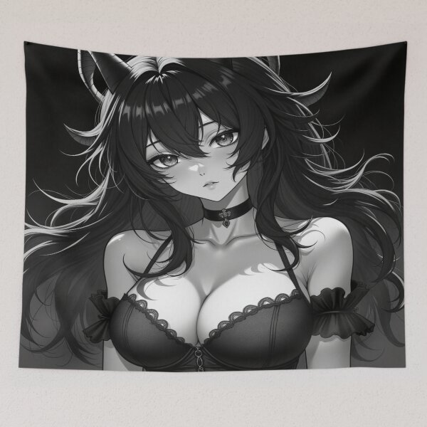 Item preview, Horned Kasa Noir | Black and White Beauty Portrait designed and sold by KasaHunterHarem.