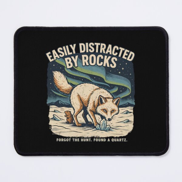 Item preview, Easily Distracted By Rocks Arctic Fox Quartz Crystal Northern Lights Snowy Tundra Forgot The Hunt Design designed and sold by DarylWelsh2024.