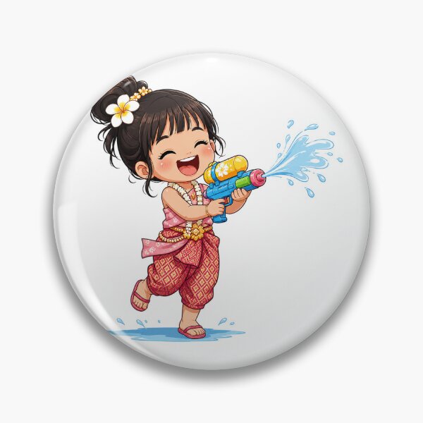 Item preview, "Happy Water Festival Girl: Cute Cartoon Character with Water Gun & Traditional Costume Vector Illustration" designed and sold by Nubian Style.