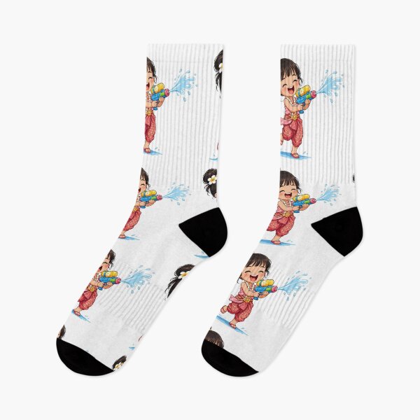 Item preview, "Happy Water Festival Girl: Cute Cartoon Character with Water Gun & Traditional Costume Vector Illustration" designed and sold by Nubian Style.