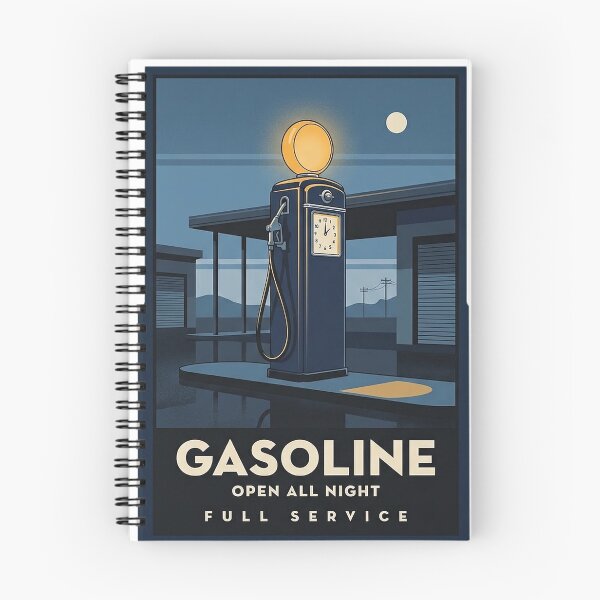 Item preview, Open All Night Vintage Gas Pump Dusk Retro Gasoline Poster Sticker designed and sold by DetourDgn.
