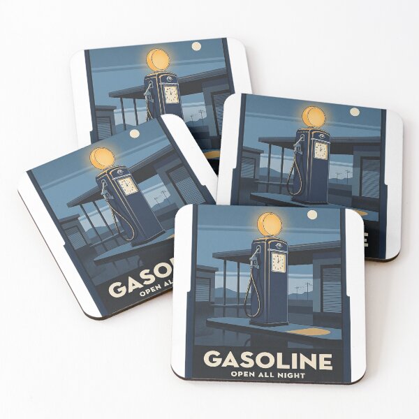 Item preview, Open All Night Vintage Gas Pump Dusk Retro Gasoline Poster Sticker designed and sold by DetourDgn.