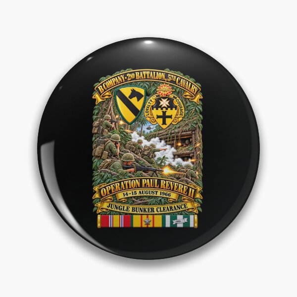 Artikelvorschau, Armee – Kompanie B, 2. Bataillon, 5. Kavallerie – 1. Kavalleriedivision – Operation Paul Revere II – 14.–15. August 1966 – Vietnam – Bunkerräumung mit vietnamesischem Hilfsdienst – 3. Einsatz – Erweiterter Einsatz entworfen und verkauft von Military Insignia Products.