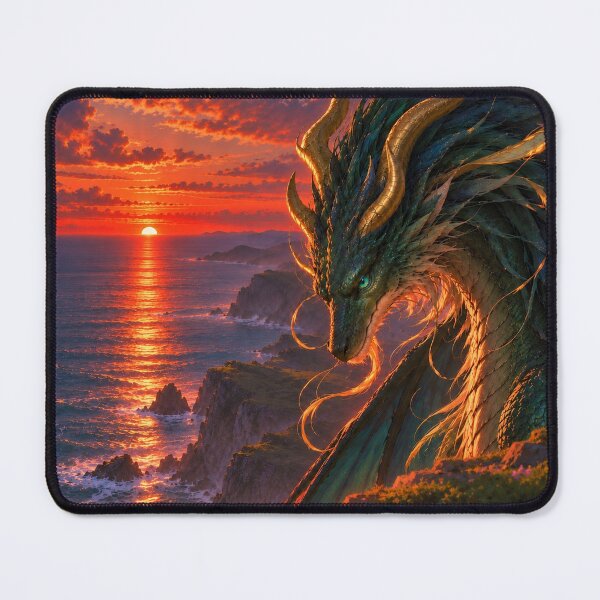 Item preview, Green dragon on ocean cliffs at sunset. designed and sold by Shadsolaeth.