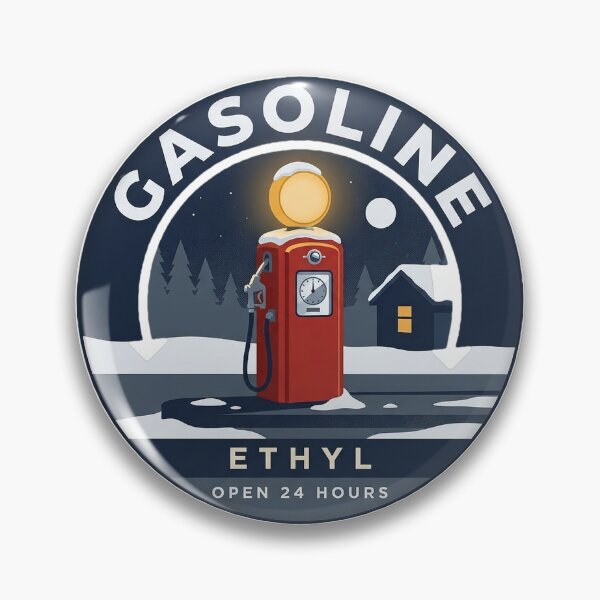 Item preview, Winter Night Vintage Gas Pump Snowy Retro Gasoline Circle Sticker designed and sold by DetourDgn.