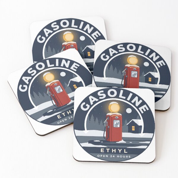 Item preview, Winter Night Vintage Gas Pump Snowy Retro Gasoline Circle Sticker designed and sold by DetourDgn.