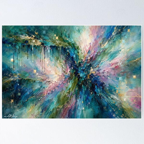 Item preview, Celestial Resonance - Emerald Green Teal Gold Abstract Art designed and sold by Joey Santiago.