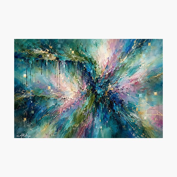 Item preview, Celestial Resonance - Emerald Green Teal Gold Abstract Art designed and sold by Joey Santiago.