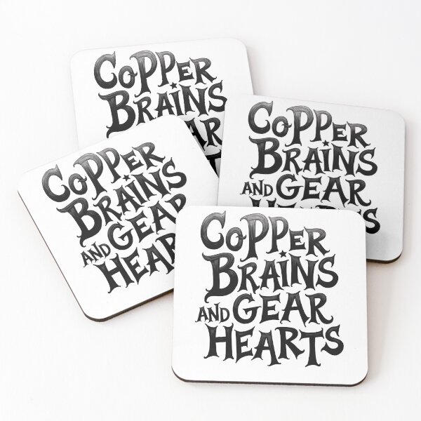 Item preview, COPPER BRAINS AND GEAR HEARTS - Steampunk Tattoo Flash Typography designed and sold by Qubivibe.