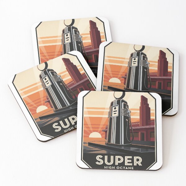 Item preview, Art Deco Vintage Gas Pump Super High Octane Sunset Emblem Sticker designed and sold by DetourDgn.