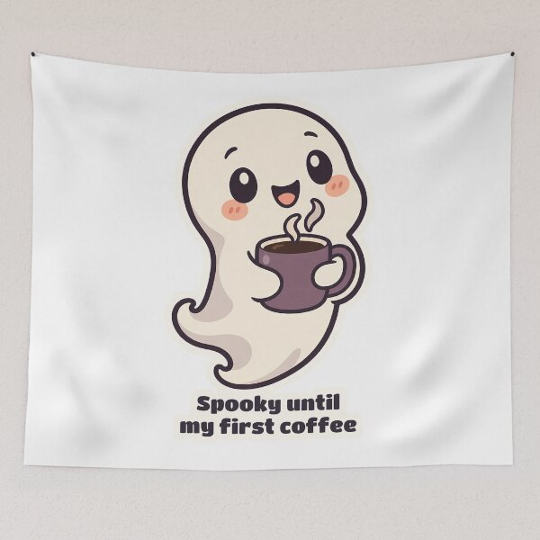 Item preview, Cute Ghost Spooky Until My First Morning Coffee designed and sold by OuqCreations.
