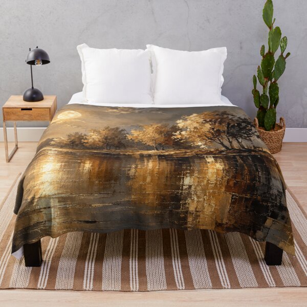 Item preview, Golden Moonlit Serenade - Gold Amber Full Moon Landscape Art designed and sold by Joey Santiago.