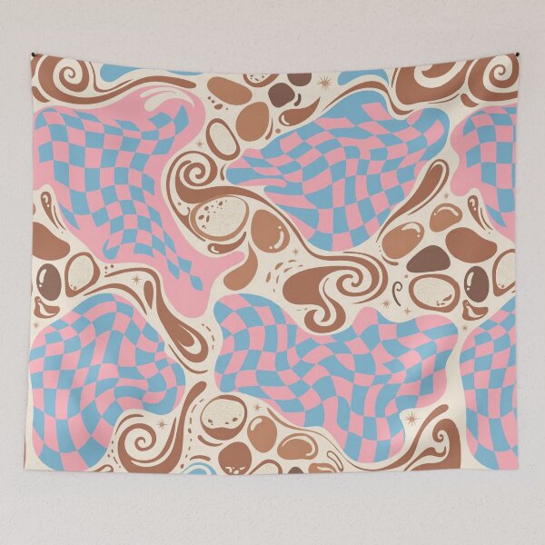 Item preview, Groovy Wavy Checkerboard Pattern in Pink and Blue designed and sold by PunchDrop.