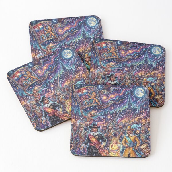 Item preview, Psychedelic Night Watch Painting Under a Full Moon Sky designed and sold by Lucid Dream Pixel.