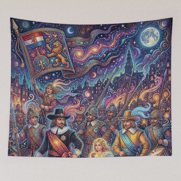 Item preview, Psychedelic Night Watch Painting Under a Full Moon Sky designed and sold by Lucid Dream Pixel.