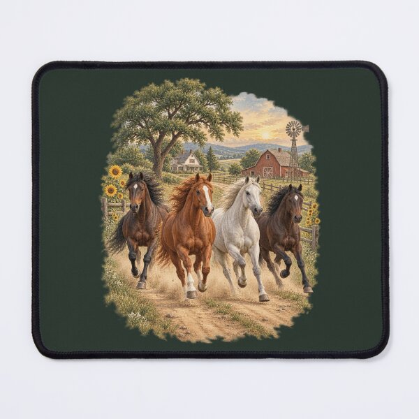 Item preview, Running Horses Rustic Farm Road 90s Countryside Art designed and sold by AmiGraph.