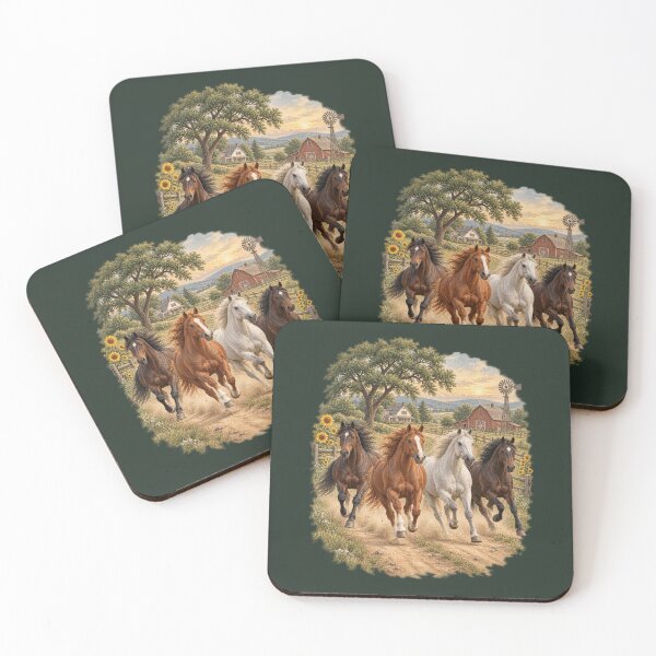 Item preview, Running Horses Rustic Farm Road 90s Countryside Art designed and sold by AmiGraph.