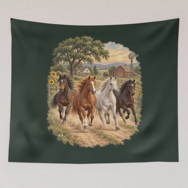 Item preview, Running Horses Rustic Farm Road 90s Countryside Art designed and sold by AmiGraph.