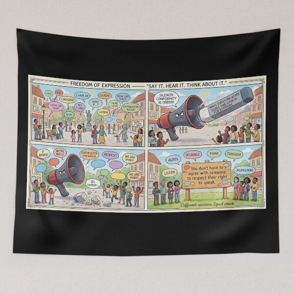Item preview, Comic: Freedom of speech triumphs over megaphone censorship designed and sold by Mianku | Für das Leben.