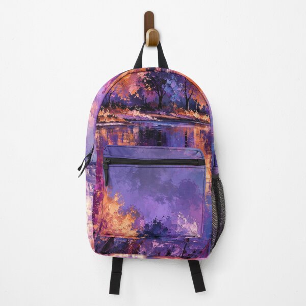 Item preview, Amethyst Moonfall - Purple & Gold Moonlit Lake Painting designed and sold by Joey Santiago.