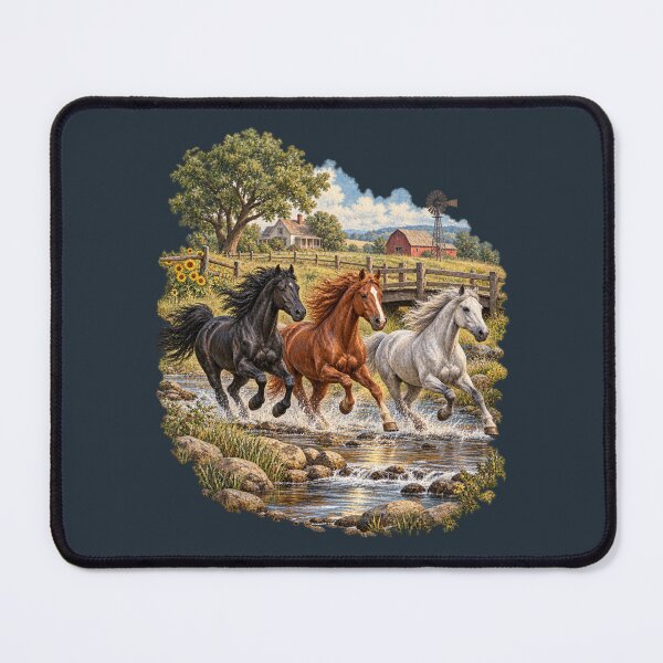 Item preview, Galloping Horses Country Creek 90s Scenic Farm Art designed and sold by AmiGraph.