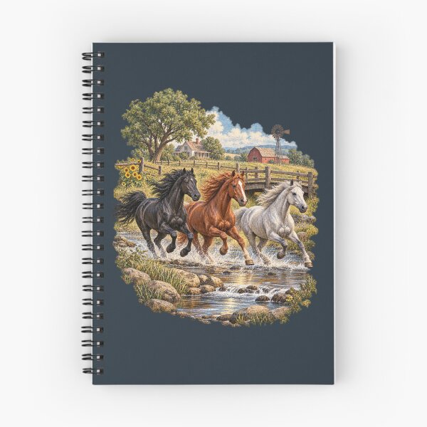 Item preview, Galloping Horses Country Creek 90s Scenic Farm Art designed and sold by AmiGraph.