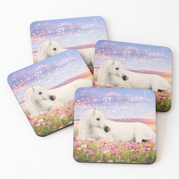 Item preview, White unicorn on a flower meadow – magical fairytale world designed and sold by Nicole Bleck.