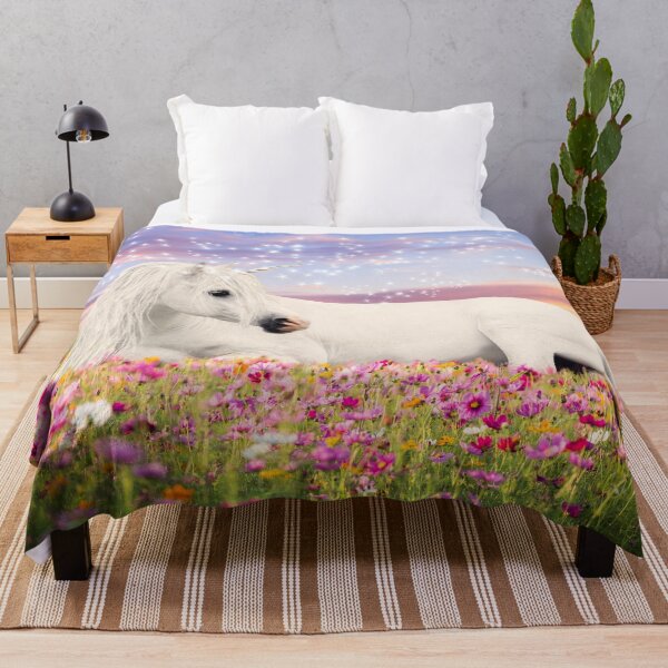 Item preview, White unicorn on a flower meadow – magical fairytale world designed and sold by Nicole Bleck.