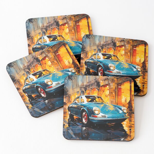 Item preview, Classic Blue Sports Car on Rainy City Street designed and sold by RevUpDesign.