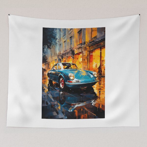 Item preview, Classic Blue Sports Car on Rainy City Street designed and sold by RevUpDesign.