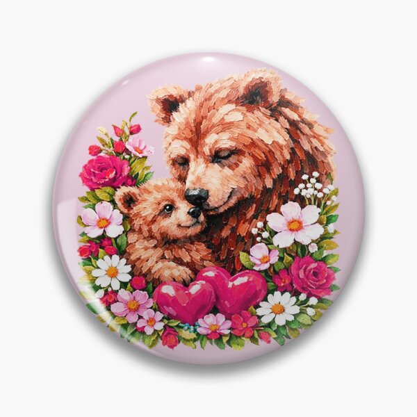 Item preview, Cute Bear Mama Cub Hearts Floral designed and sold by the artedivino.