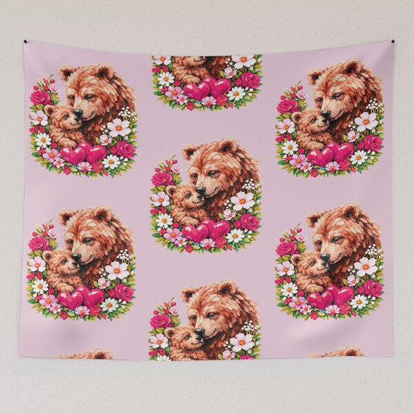 Item preview, Cute Bear Mama Cub Hearts Floral designed and sold by the artedivino.