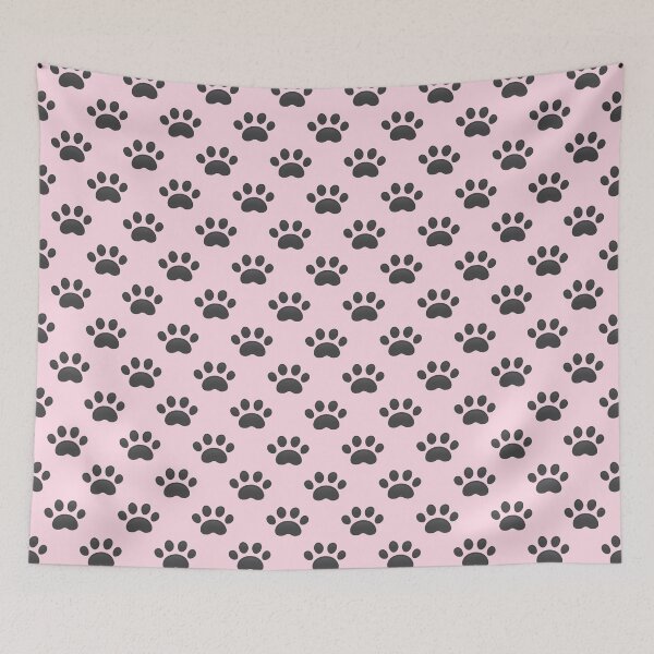 Item preview, Pattern of Black Paw Print Baby Pink Background - Kawaii Chibi illustration designed and sold by Agamaji.