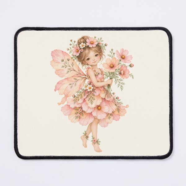 Item preview, Pink Cosmos Flower Fairy – Whimsical Cottagecore Watercolor Art designed and sold by looplandger.