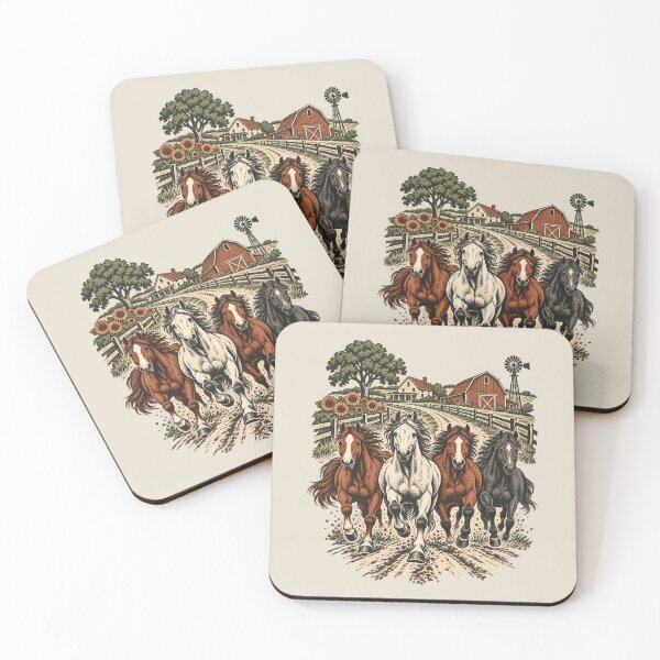 Item preview, Running Horses Rustic Linocut Farmstead Art designed and sold by AmiGraph.
