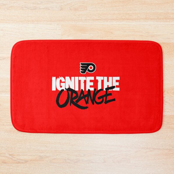 Aperçu de l'œuvre Vêtements et cadeaux pour les fans des Flyers de Philadelphie (logo et slogan de hockey de la LNH « Ignite the Orange », style graffiti blanc et noir) créée et vendue par CaseMitch.