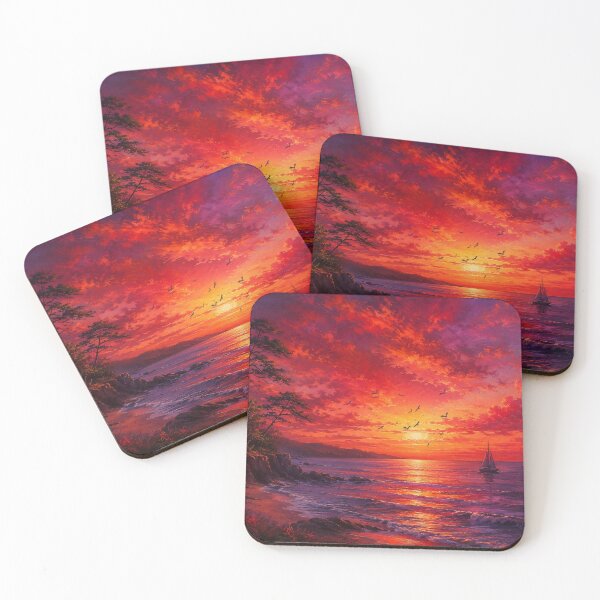 Item preview, Crimson Ocean Sunset – Dramatic Fiery Red Coastal Landscape Art designed and sold by Joey Santiago.