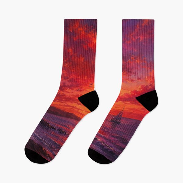 Item preview, Crimson Ocean Sunset – Dramatic Fiery Red Coastal Landscape Art designed and sold by Joey Santiago.