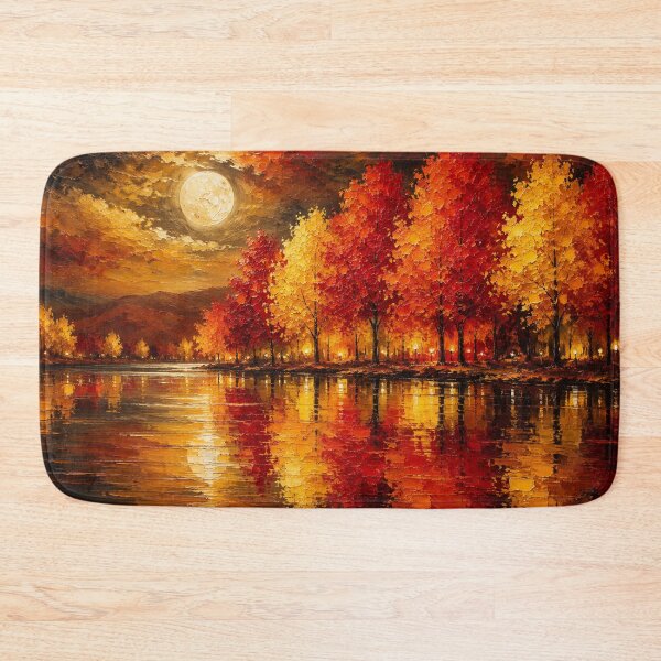 Item preview, Crimson Moonrise – Red and Gold Fall Moonlit Lake designed and sold by Joey Santiago.