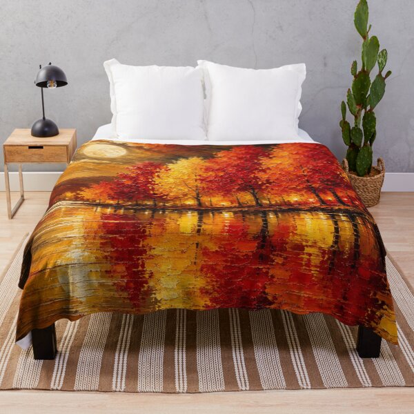 Item preview, Crimson Moonrise – Red and Gold Fall Moonlit Lake designed and sold by Joey Santiago.
