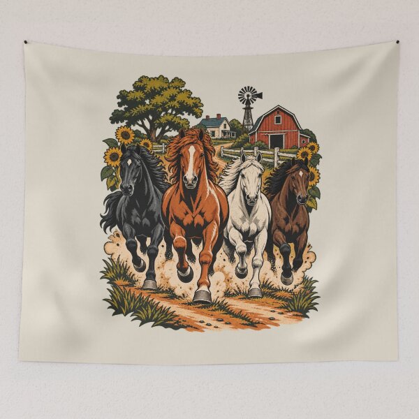 Item preview, Running Horses Bold Equestrian Farm Lane Art designed and sold by AmiGraph.