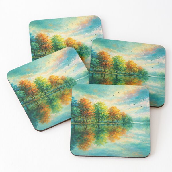 Item preview, Autumn’s Mirror – Vibrant Teal & Orange Fall Lake Landscape designed and sold by Joey Santiago.