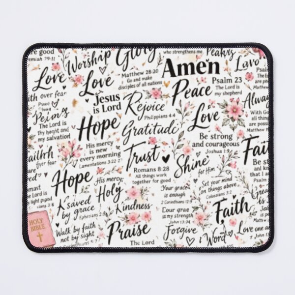 Item preview, Bible Verse Collage Faith Words Pink Floral – Christian Scripture Pattern Design designed and sold by EatPrayLive.