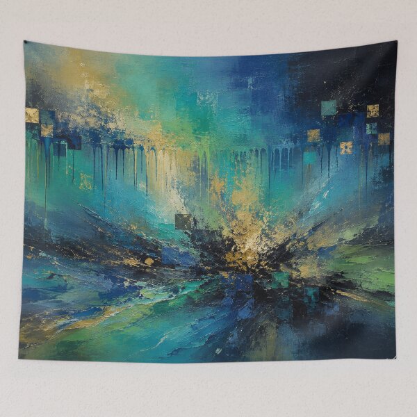 Item preview, Luminous Abyss - Deep Blue, Teal & Gold Foil Abstract Painting designed and sold by Joey Santiago.