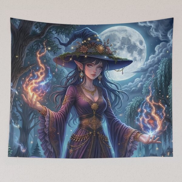 Item preview, Forest Witch Casting Magic - Moonlit Fantasy Art designed and sold by Lucid Dream Pixel.