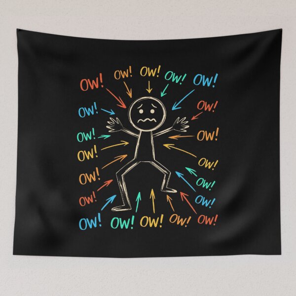 Item preview, Ow Ow Ow Stick Figure Overwhelmed Arrows Pain Stress Funny Cartoon Meme Fan Art Apparel Gift designed and sold by CaseMitch.