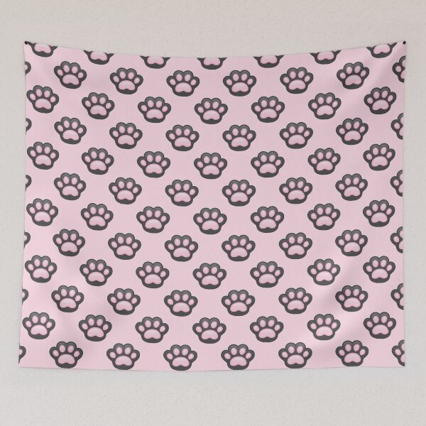 Item preview, Pattern of Black Cat Paws baby pink background - Kawaii Chibi illustration designed and sold by Agamaji.