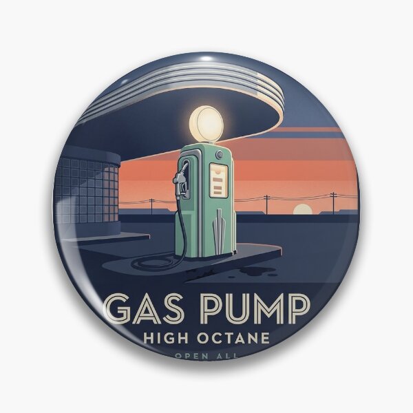 Item preview, Art Deco Vintage Gas Pump at Dusk Retro Garage Sticker designed and sold by DetourDgn.